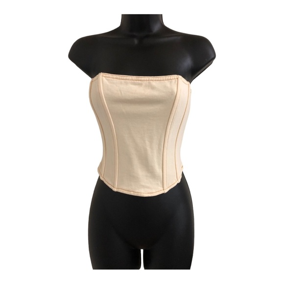Steve Madden cream vintage washed look strapless stretch crop corset bustier   M - Picture 1 of 14